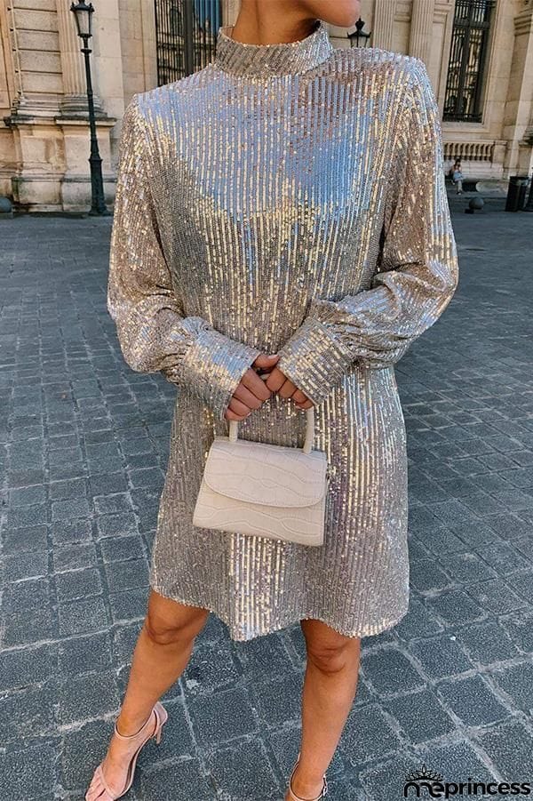 Sequined Turtleneck Dress