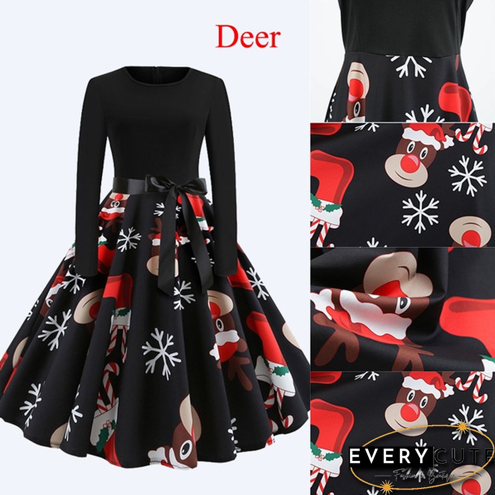 6 Styles Fashion Lady Autumn and Winter Xmas Clothes Christmas Costume Casual Long Sleeve Halloween Print Party Dress Plus Size