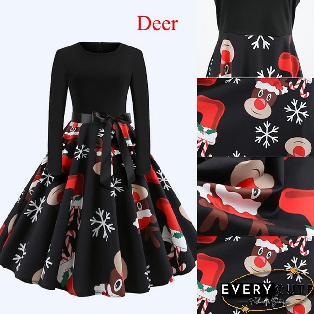 6 Styles Fashion Lady Autumn and Winter Xmas Clothes Christmas Costume Casual Long Sleeve Halloween Print Party Dress Plus Size