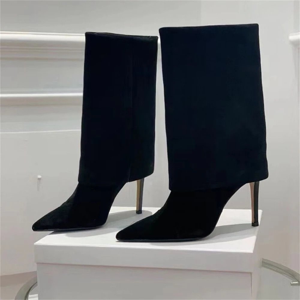 100mm Women's Pointed Toe Stiletto Heel Ankle Boots Suede Boots-MERUMOTE