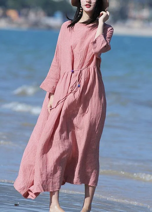 Unique high waist linen spring dresses Fashion Ideas red plaid Dresses