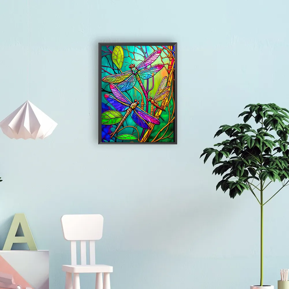 Diamond Painting - Full Round Drill - Stained Glass Dragonfly(30*40cm)