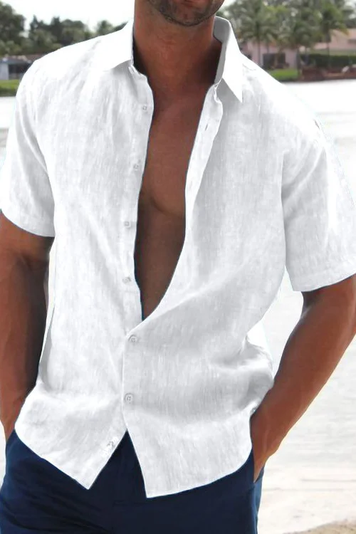 Tiboyz Men's Button Down Solid Color Short Sleeved Shirt