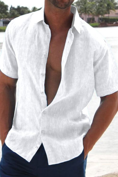 Tiboyz Men's Button Down Solid Color Short Sleeved Shirt