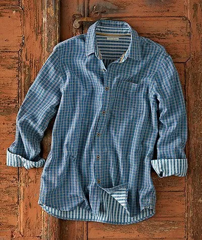 Men's Casual Check Print Long Sleeve Lapel Shirt