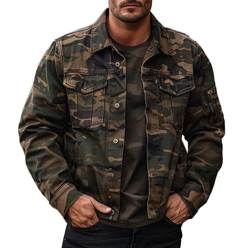 Men's Vintage Camouflage Lapel Jacket