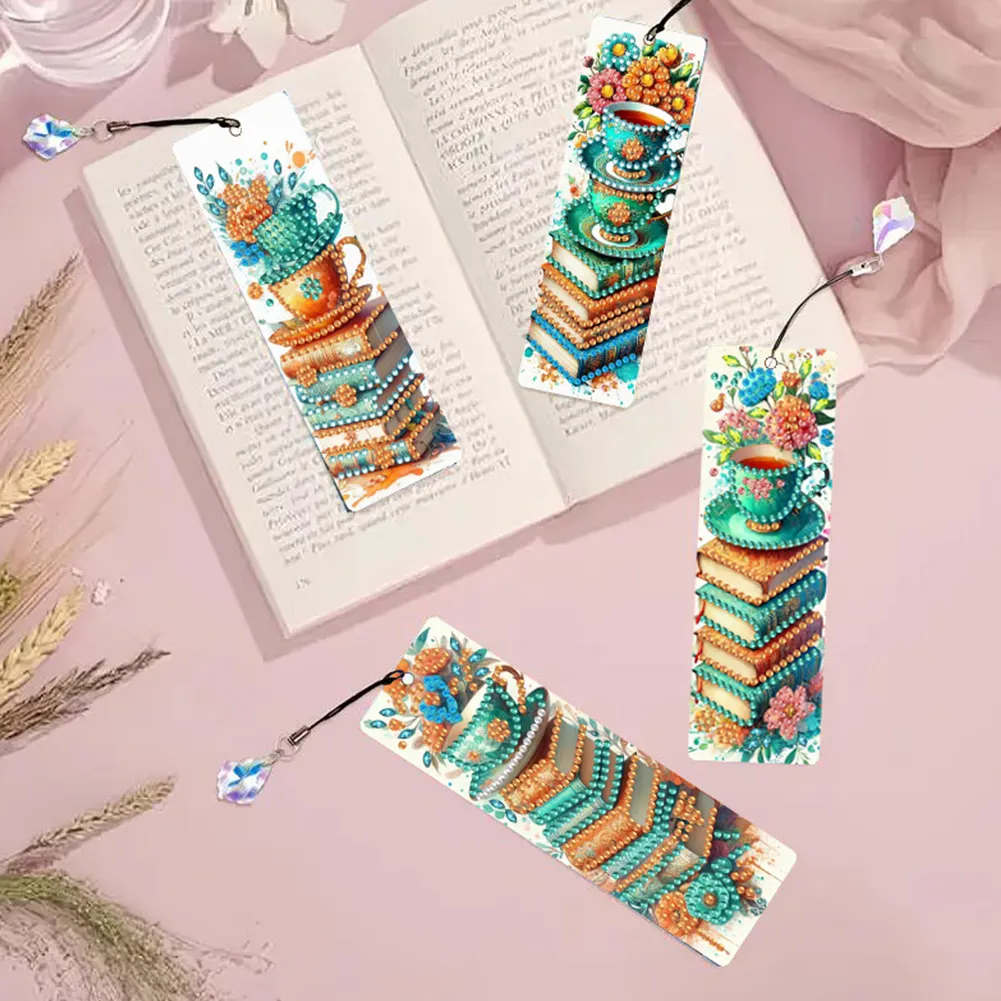 4Pcs DIY Book Diamond Painting Bookmarks Diamond Art Bookmarks for Book Lovers 