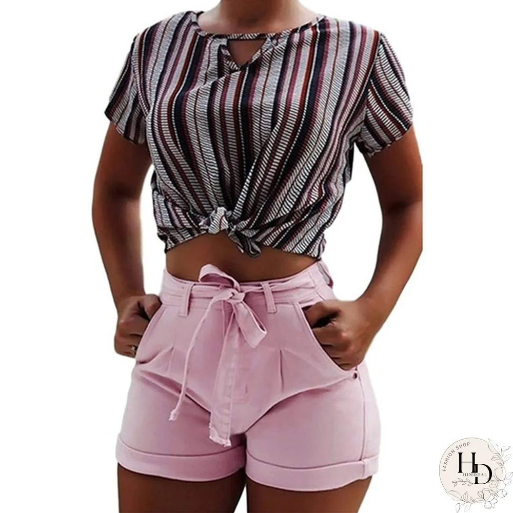 Women's mid-Waist Denim Belt Washed Denim Shorts Slim fit Casual Classic Shorts Jeans Summer Denim Shorts