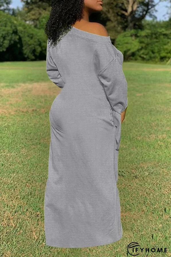 Pure Color Knotted Long Sleeve Casual Pocket Maxi Dress Plus Size | IFYHOME