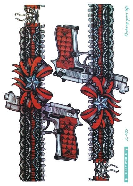 21X15cm Hot Sale Large size Leg Water Transfer Tattoo Sexy Lace and Gun Design Fake Body Art Temporary Tattoo Stickers For Women