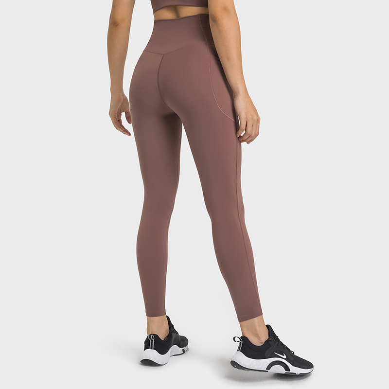 Different types of no camel toe quick dry bubble peach butt lifting naked feeling skin friendly cross waist yoga pants with phone pockets online shopping on Hergymclothing Smoky Brown