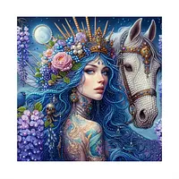Night Garden White Horse - Pearls Painting