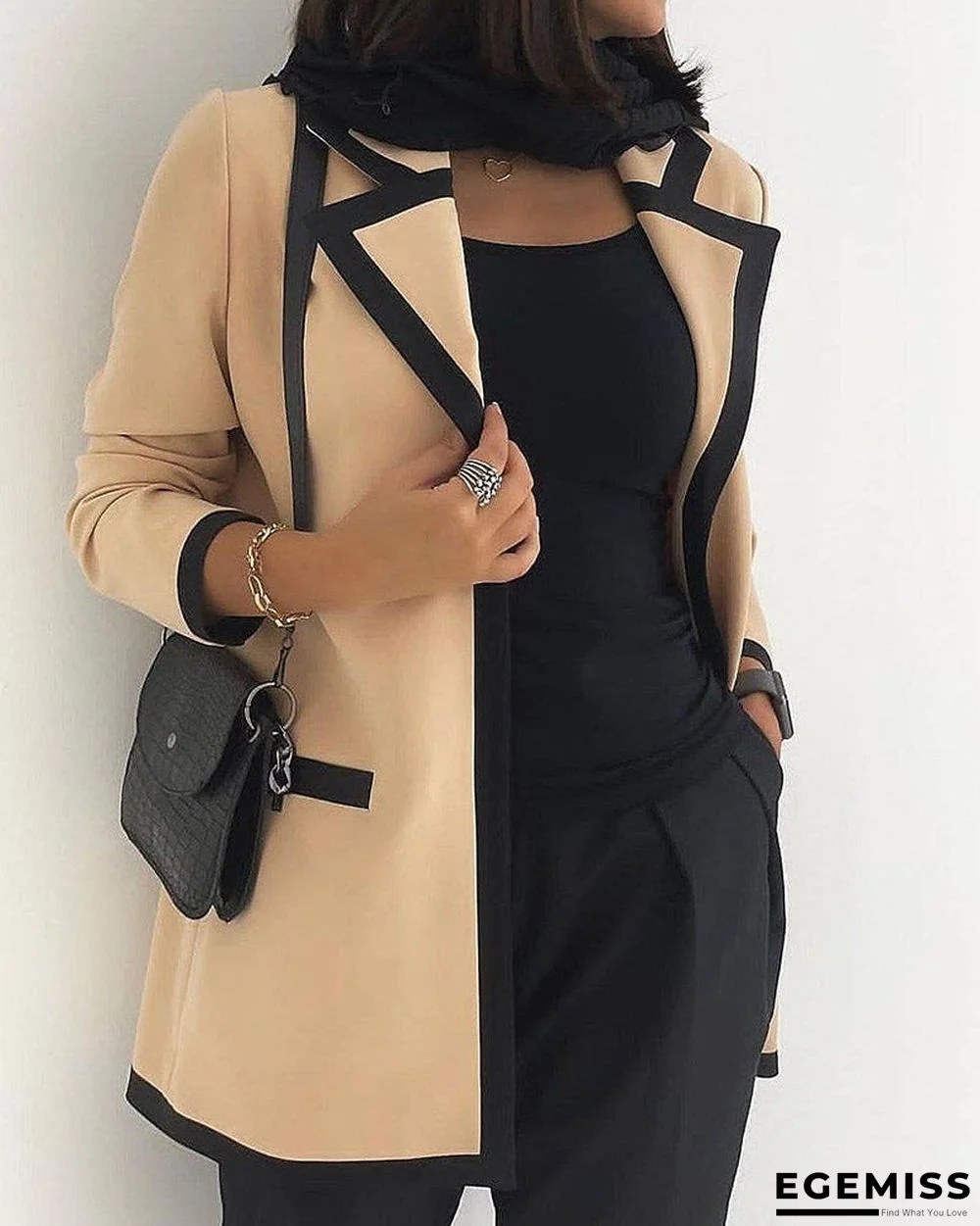 Contrast Binding Pocket Design Long Sleeve Blazer Coat | EGEMISS