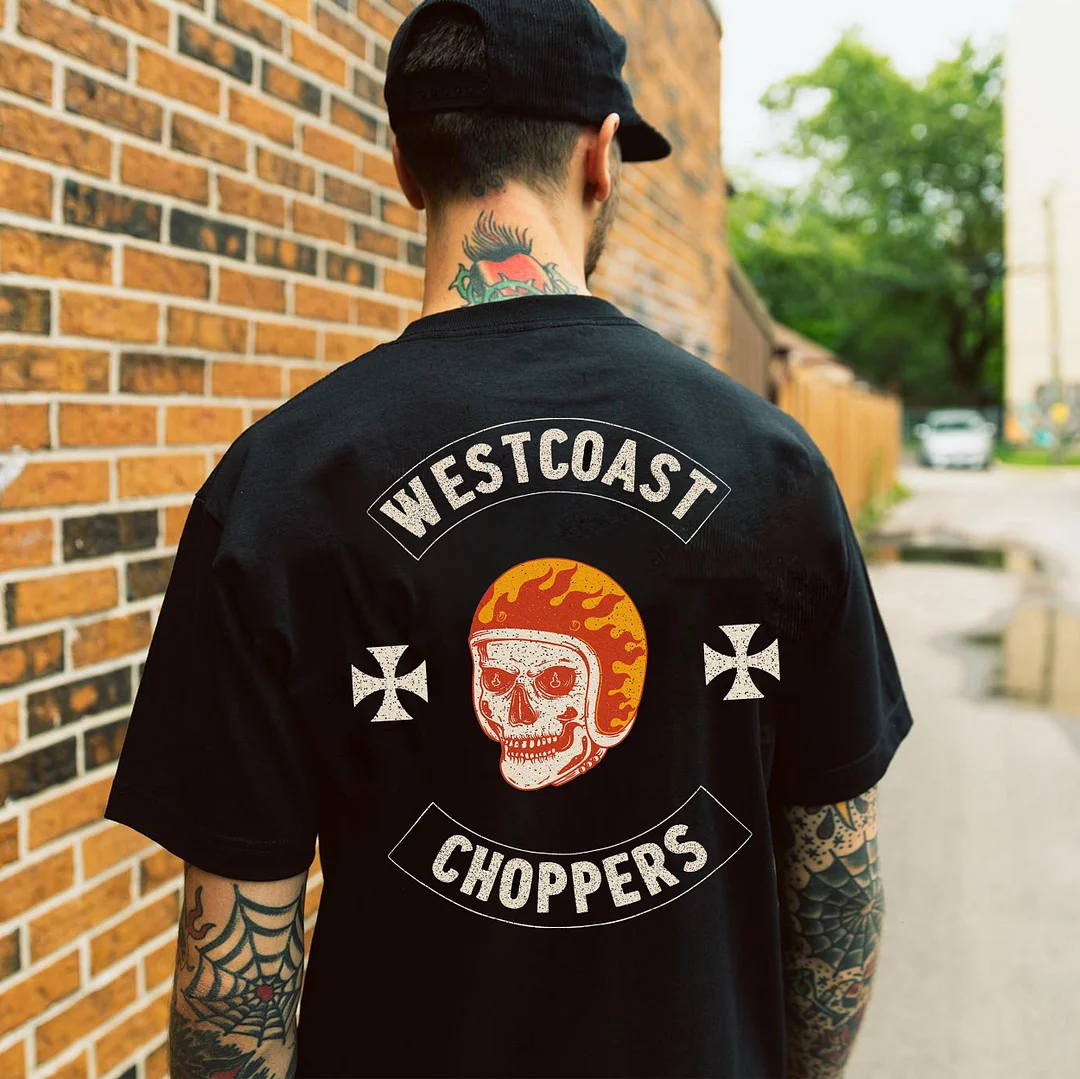 WESTCOAST CHOPPERS Skull with Helmet Black Print T-Shirt