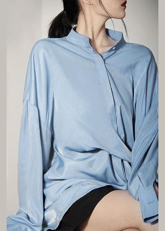 VCSHOES Blue Asymmetrical design Backless Long sleeve Summer Shirt