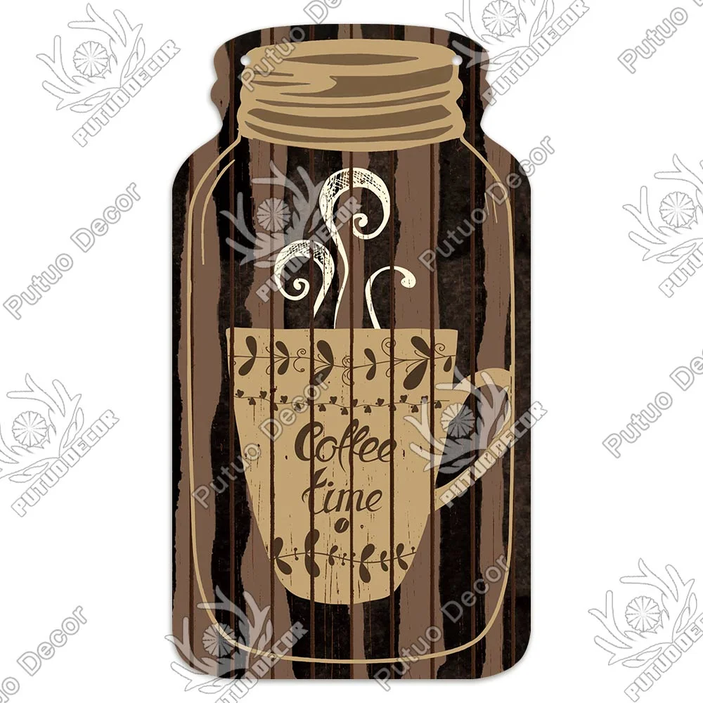 Putuo Decor Coffee Plaques Mason Jar Shape Wooden Signs Irregular Plate for Cafe Decoration Kitchen Wall Decor Decorative Plaque