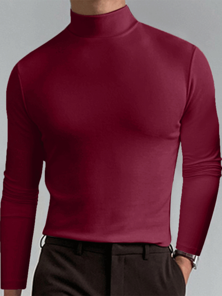 Men's Fall and Winter High Neck Long-sleeved T-shirt Men's Bottoming Shirt Men's Solid Color Tops-Mixcun