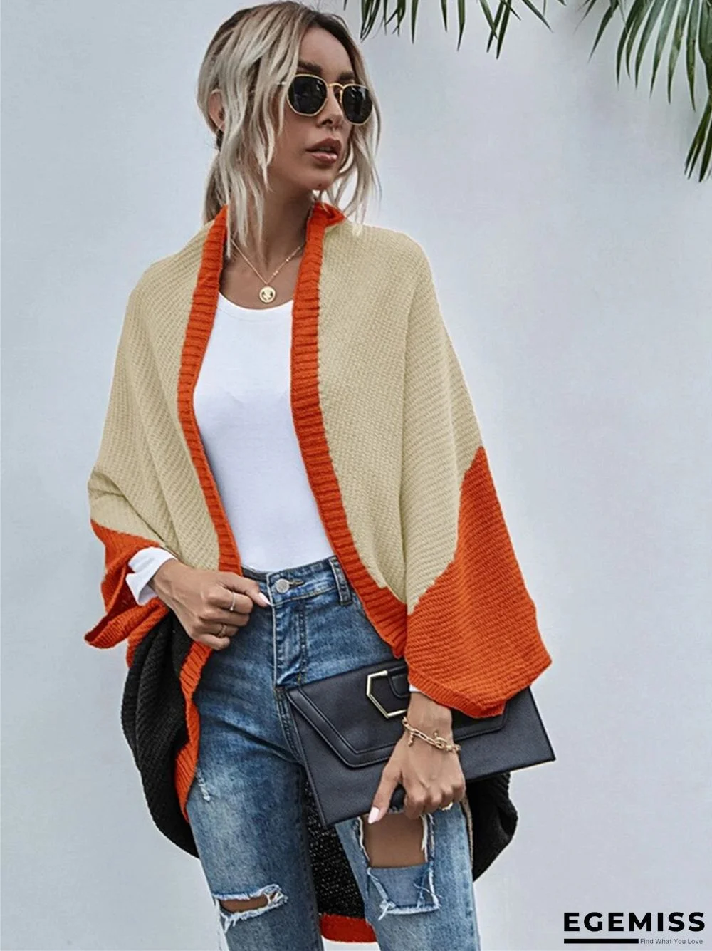 Contrast Shawl Knitted Cardigan Sweater | EGEMISS