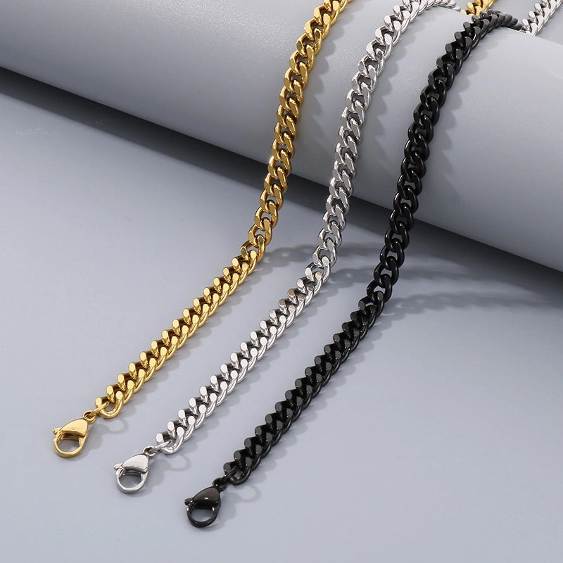 Fashion Simple Bracelet Stainless Steel Six-Sided Grinding Chain Choker Necklace