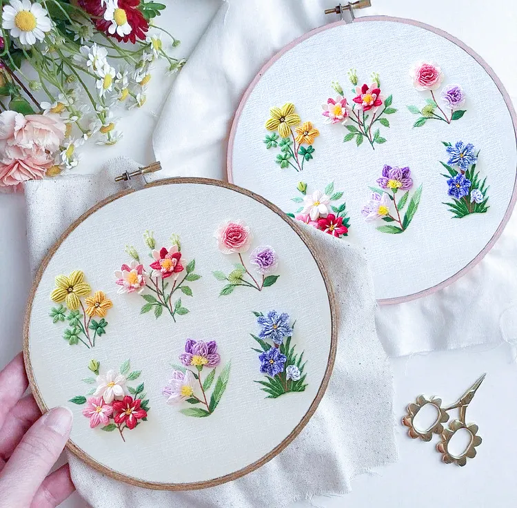 [6-piece] 3D floral pattern embroidery set Template Set - With Instructions
