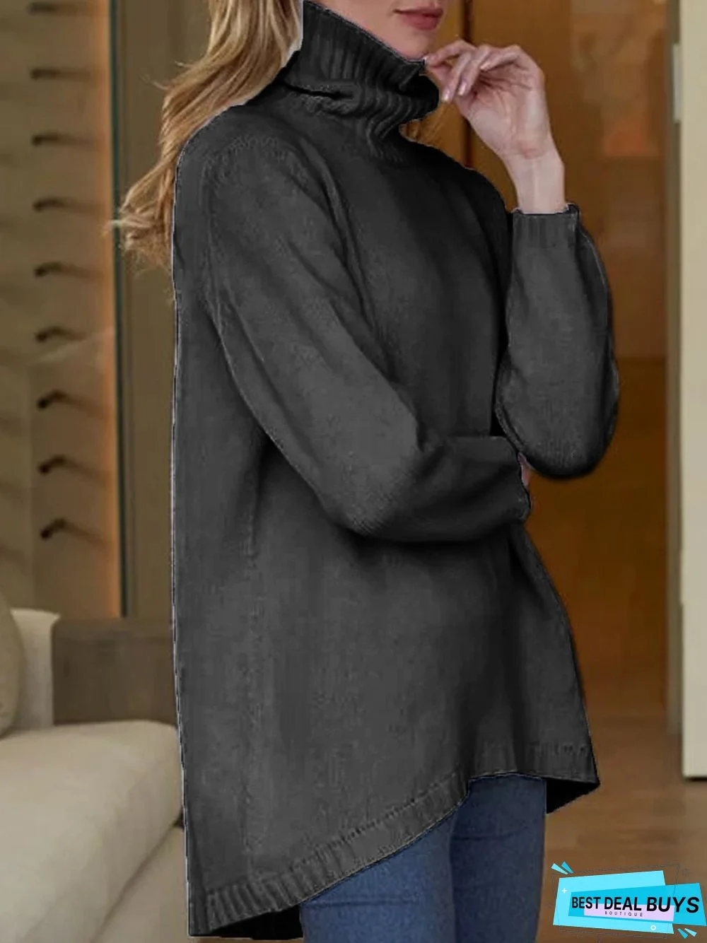 Simple & Basic Turtleneck Solid Sweater