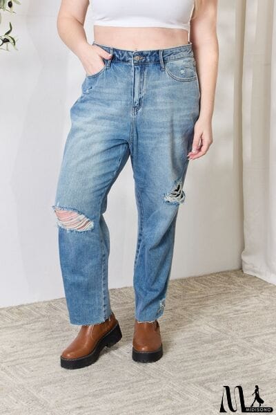 MidiSono - Judy Blue Full Size Distressed Raw Hem Straight Jeans