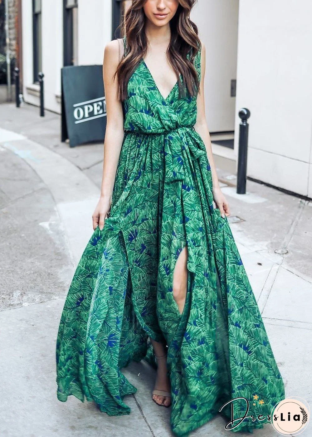 Green Bohemia Sleeveless Printed Maxi Dress