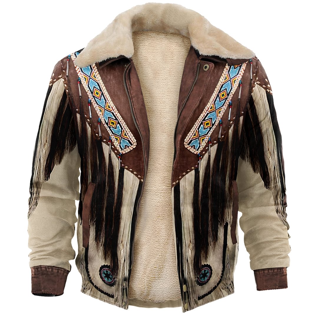 Retro American Western Fringed Denim Jacket Print Unisex Deluxe Outerwear