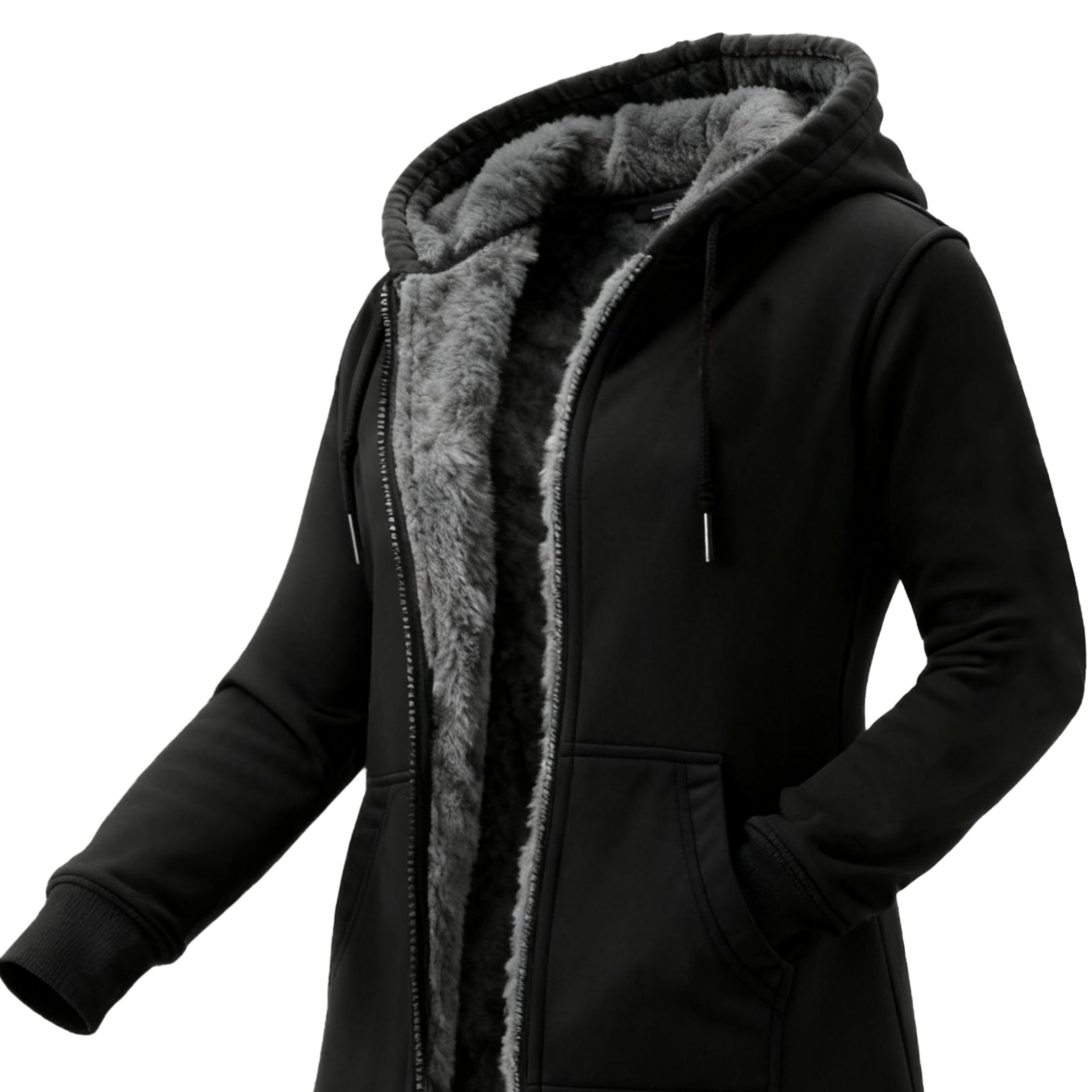 Women's Vintage Fleece Pocket Full Zip Long Sleeve Hoodie Long Coat