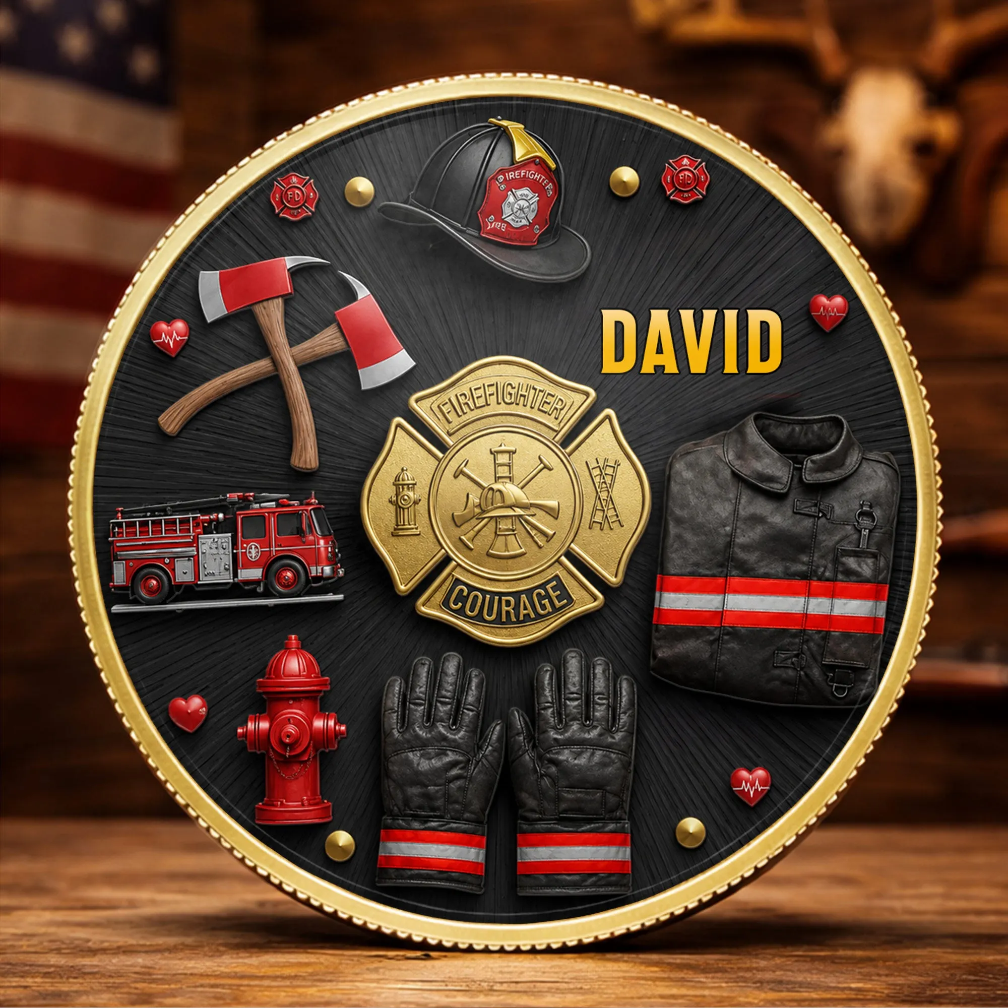 Firefighter Courage 3D Golden Emblem With Fire Truck And Axe - Custom Commemorative Coin - FIF106_KCOIN