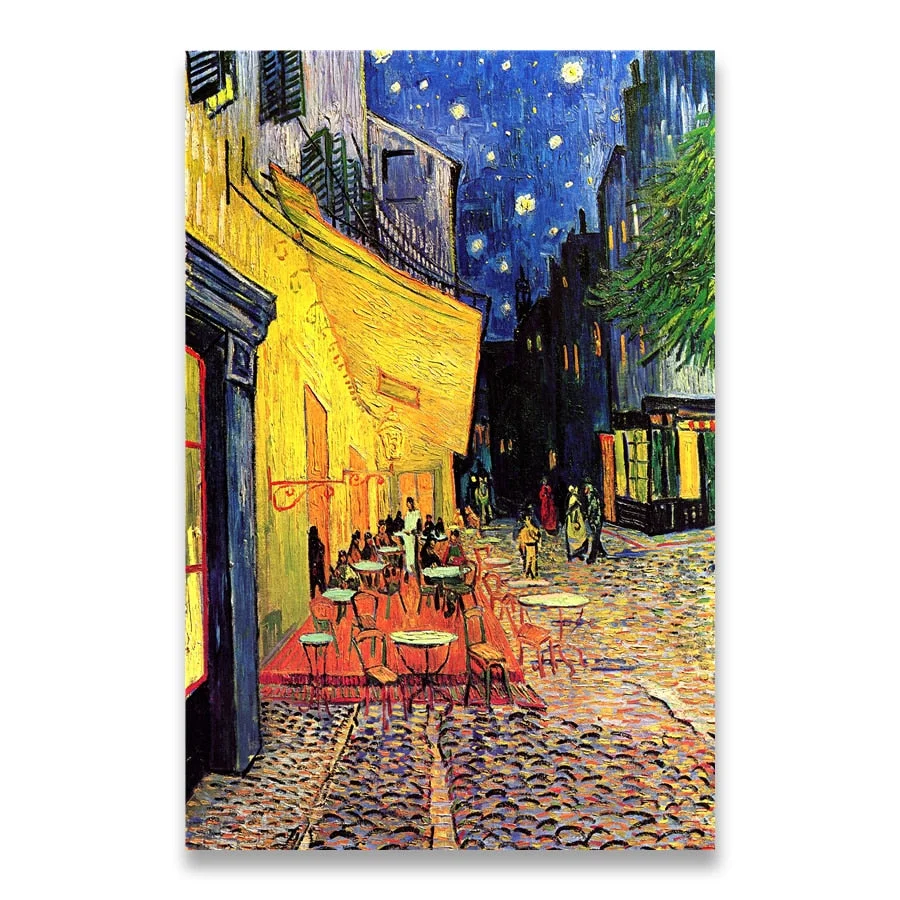 Van Gogh Famous Oil Painting Print Poster Cafe Terrace At Night Reproduction Canvas Wall Art Pictures for Living Room Decoration