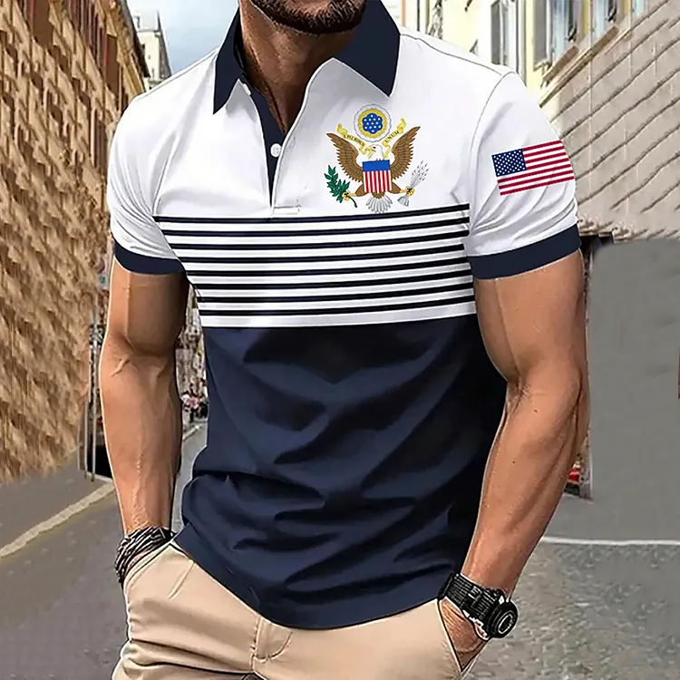 Men's Independence Day American Flag Logo Polo Shirt