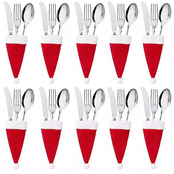 10Pc Cutlery Holder Bag Christmas Hat Christmas 2022 Christmas Decorations Home Decoration Accessories Kitchen Cutlery Holder - Shop Trendy Women's Fashion | TeeYours