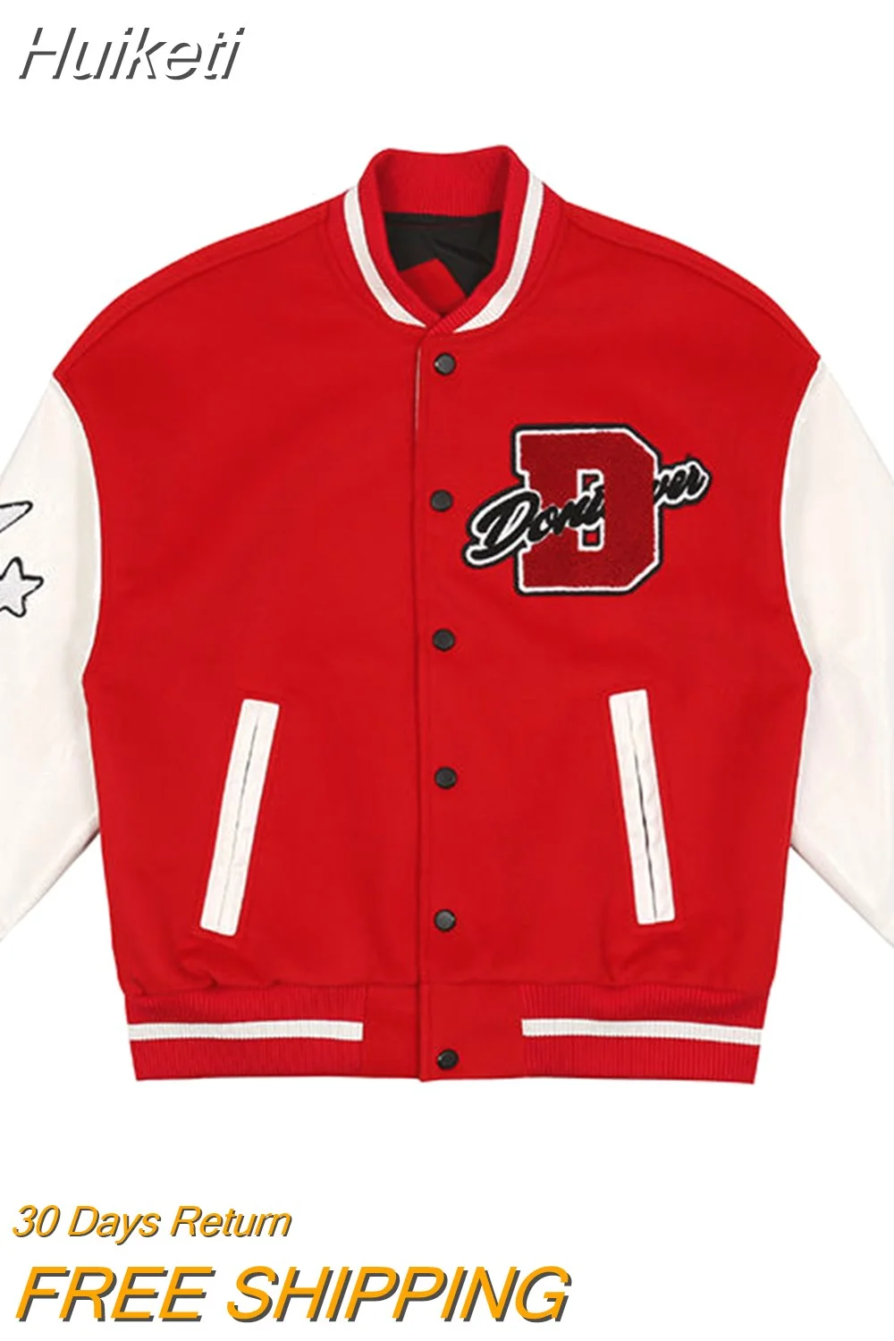 Huiketi Letter Pattern Flocking Embroidery Jackets And Coats Men Y2K Street Hip-Hop Retro Baseball Uniform Couple Casual Jacket