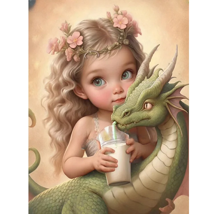 Full Round Diamond Painting - Dragon And Little Girl 30*40CM