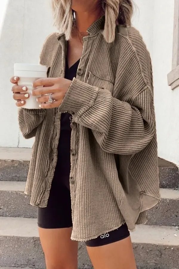Autumn Fashion Casual Polo Collar Pocket Stitching Irregular Shirt Jacket Women