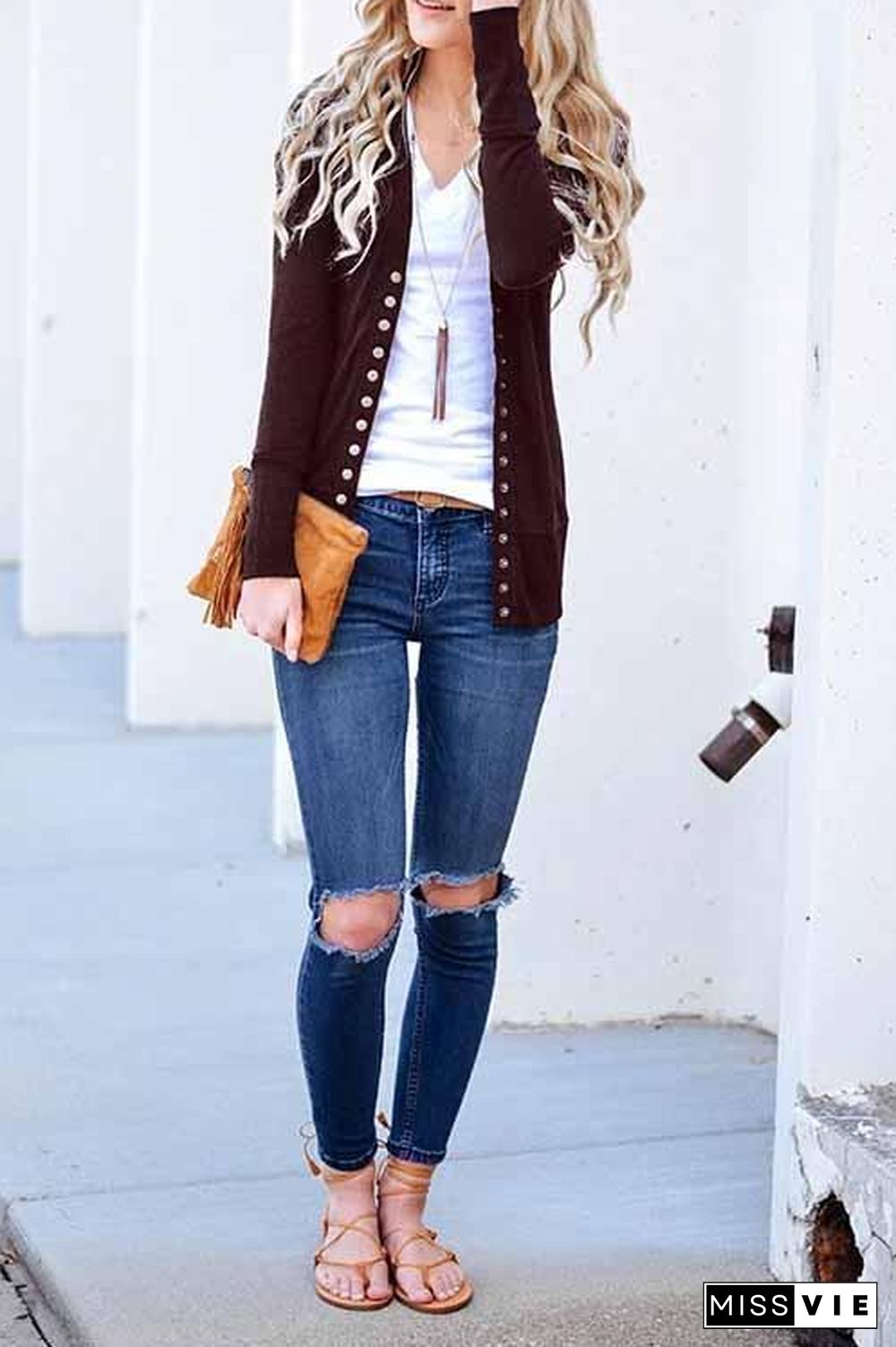 Long Sleeves Buttons Design Cardigan Tops(7 Colors)