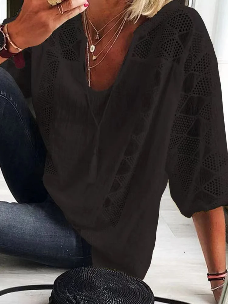 Casual Lace Hollow Out Half Sleeve Loose Blouse