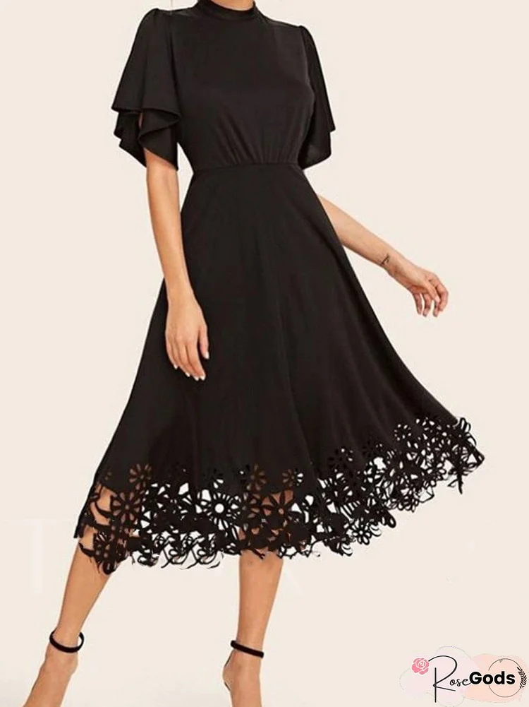 Work Plain Short Sleeve Midi Dress