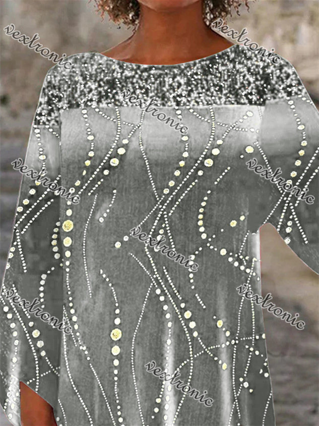 Women 3/4 Sleeve Scoop Neck Printed Stitching Women Tops