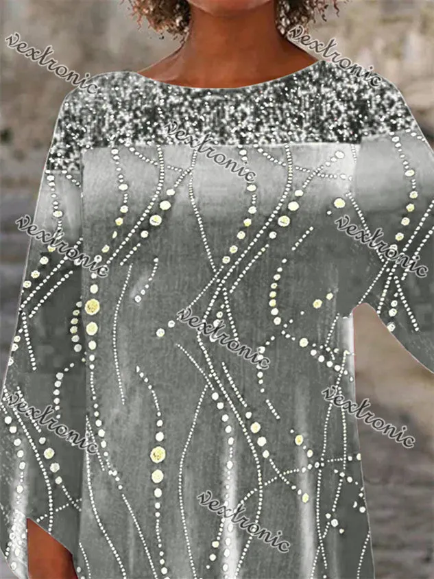 Women 3/4 Sleeve Scoop Neck Printed Stitching Women Tops