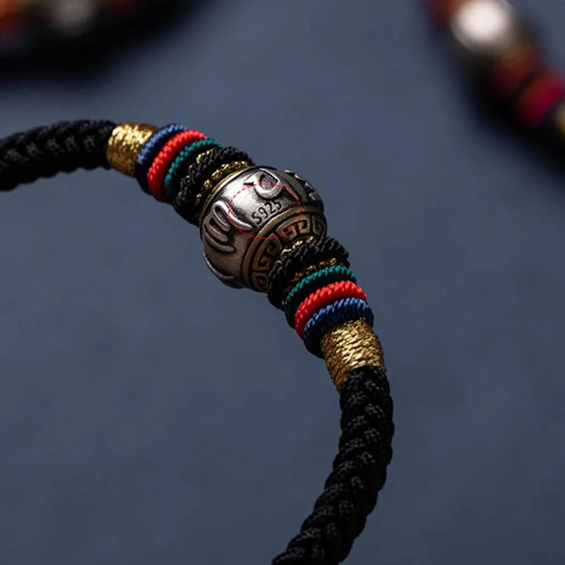 925 Sterling Silver Tibet Handmade Om Mani Padme Hum Luck Protection King Kong Knot Braided Bracelet
