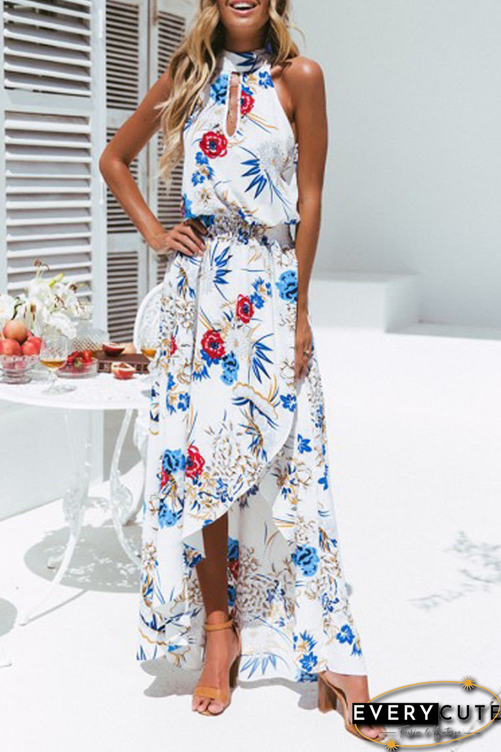Casual Print Patchwork Turtleneck Irregular Dress Dresses
