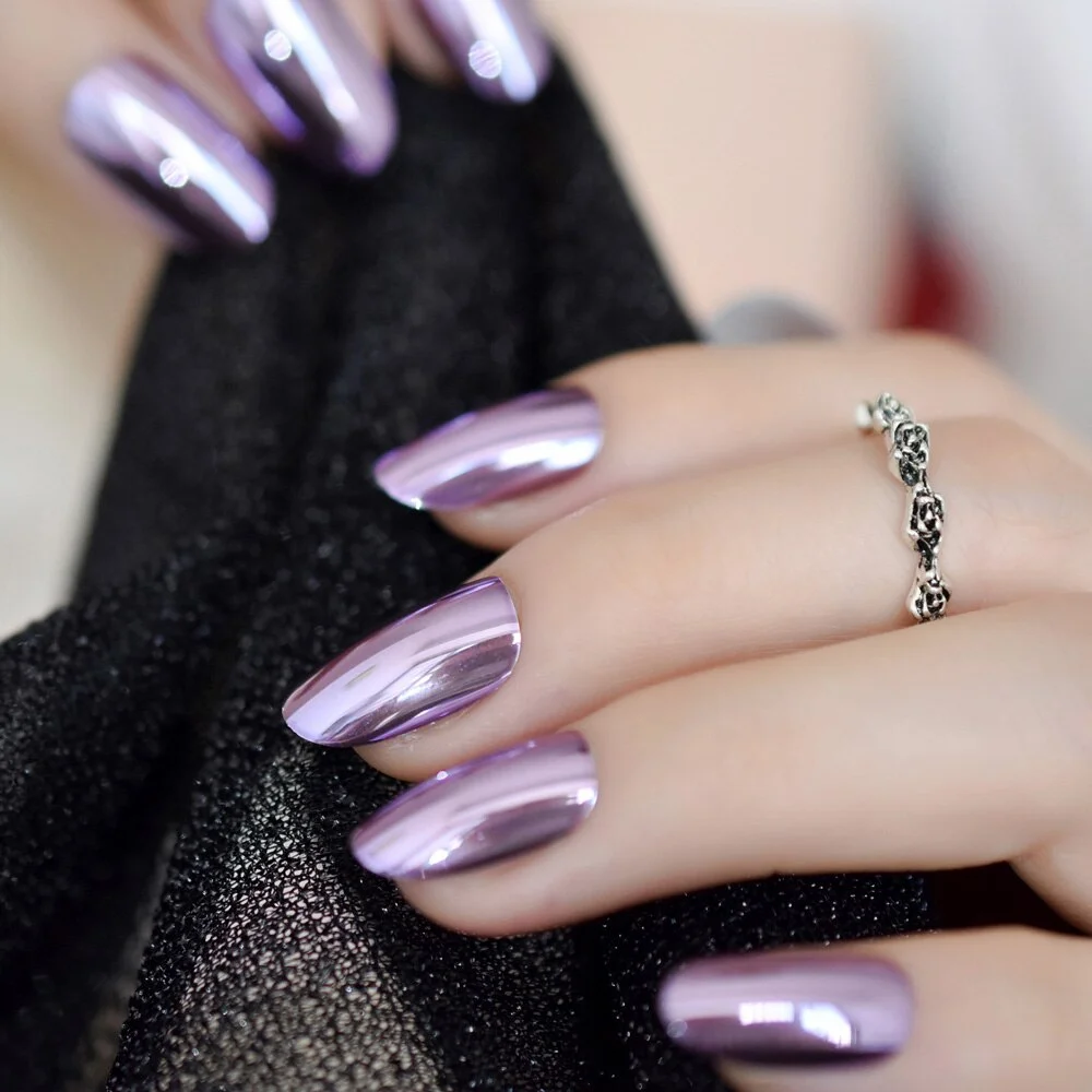 Quality Oval Fake Nails Silver Mirror Faux Ongle Short Daily Nail Art Tips Metallic Style Glamour Nail Tip-Nail Inspo