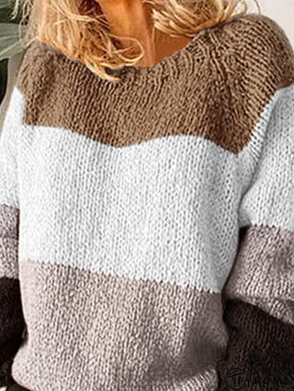 Color-block Crew Neck Long Sleeve Casual Sweater | IFYHOME