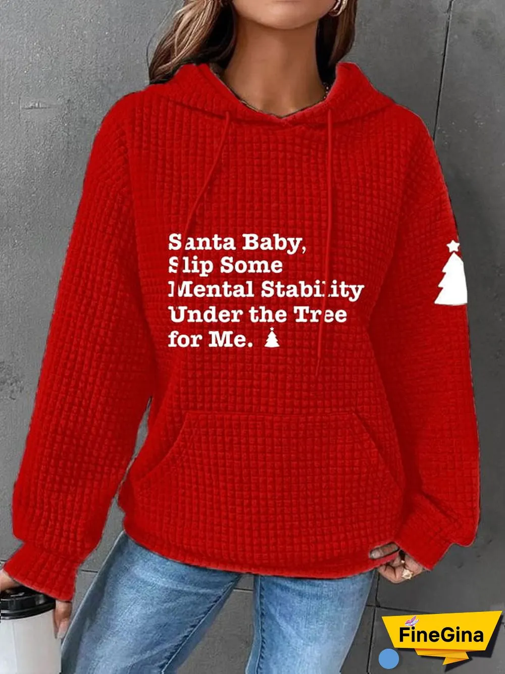 Under The Tree For Health Printed Waffle Hooded Sweatshirt-Womens Christmas Santa Baby