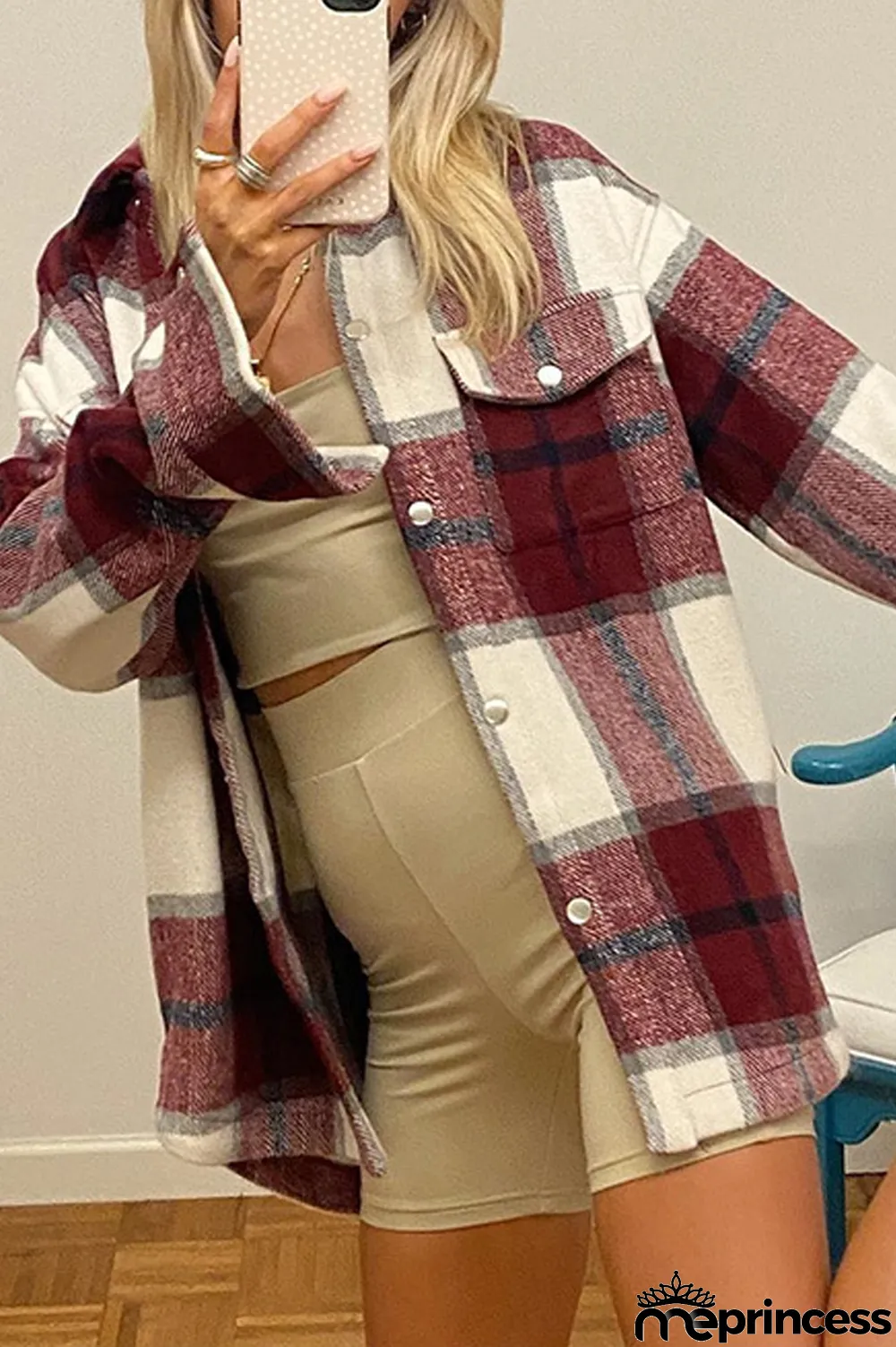 Long Sleeve Casual Plaid Lapel Coat