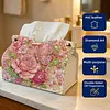(24cm)Pink Pearl Rose Butterfly 24cm DIY Diamond Painting Rhinestones Decorative Tissue Box Reusable Crystal Mosaic PU Tissue Holder for Home Car Desk Decoration Craft