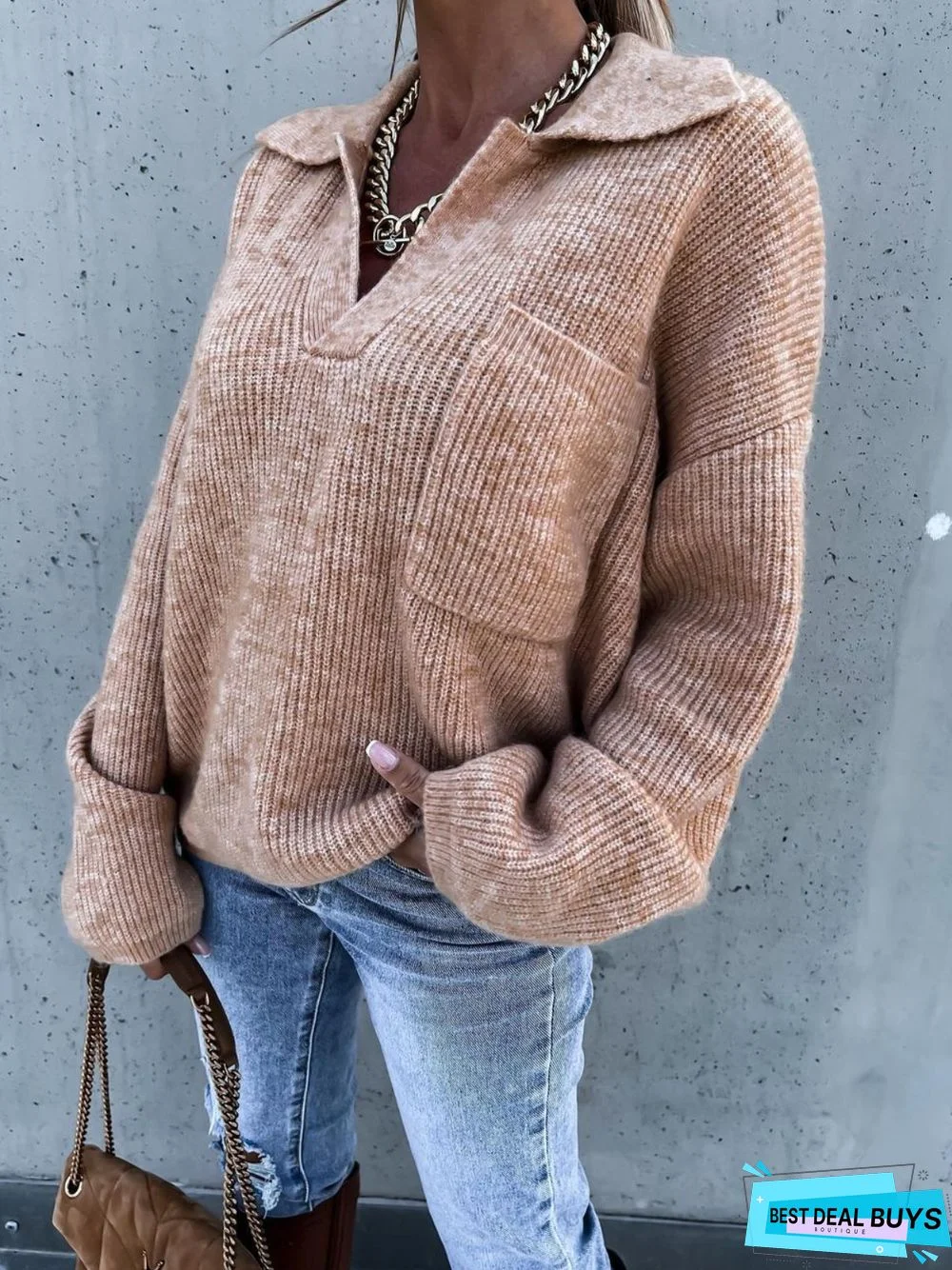 Casual Long Sleeve V-Neck Sweater
