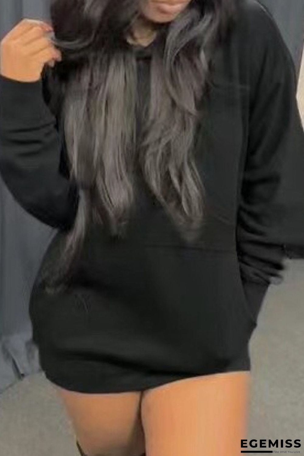 Black Fashion Casual Letter Print Basic Hooded Collar Long Sleeve Dresses | EGEMISS